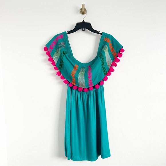 Judith March Dresses & Skirts - Judith March Tassel Embroidered Off The Shoulder Mini Dress Size Small (S)